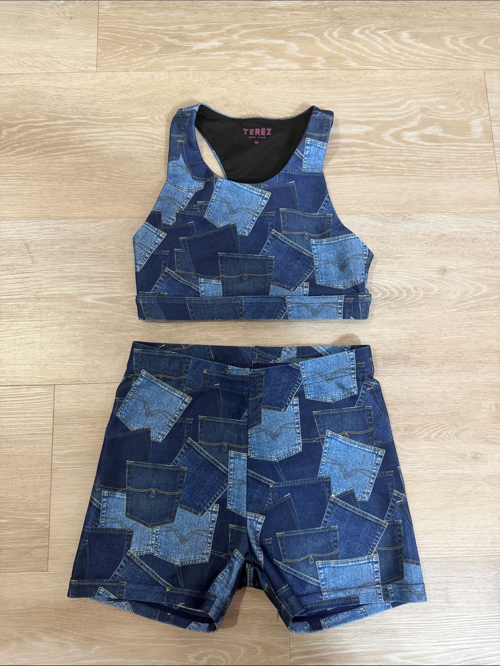 Terez Blue Denim Patchwork Kids Active Set